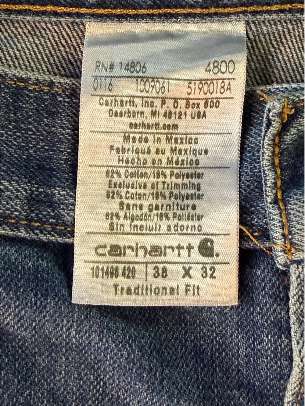 Carhartt 4800 Traditional Fit Jeans 38x32 Faded Workwear
